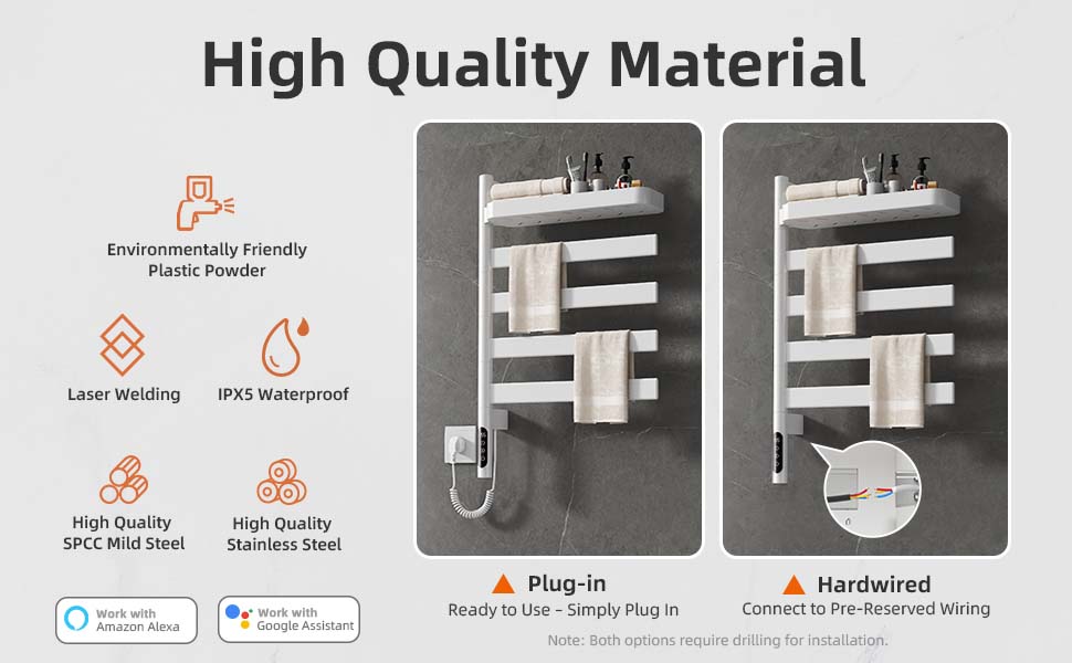 SIOYIE Smart Rotating Heated Towel Rack For Bathroom, Wall-Mounted Electric Towel Dryer With Swivel Bars & Shelf, Smart Timer, Low Carbon Steel, Plug-in/Hardwired, Towel Warmer With Wi-Fi App Control_voghion.com